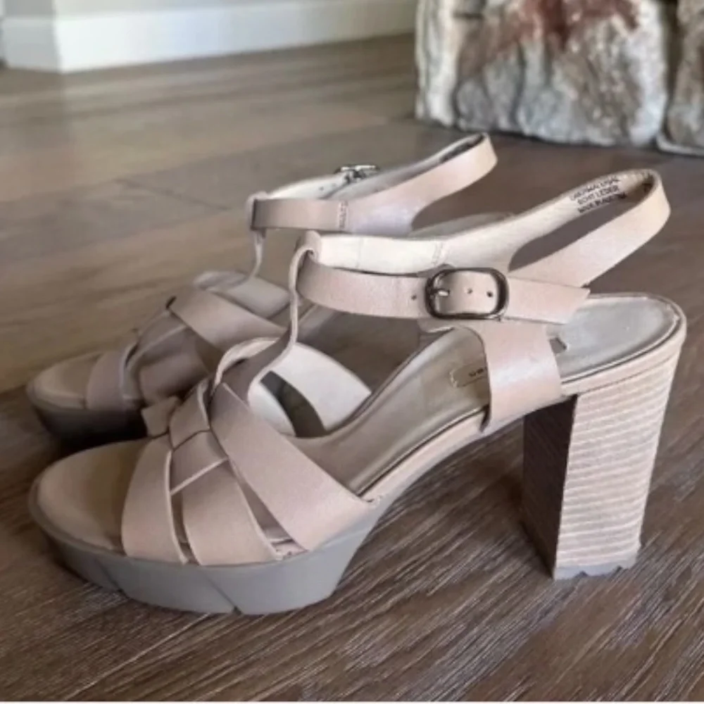 PAUL GREEN Raven Platform Sandals Desert Light Nappa Leather Block Heel NWOB